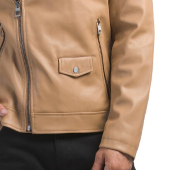 NEW GUESS Faux Leather Moto Jacket Saddle FOR MEN 462tn - Picture 3 of 6